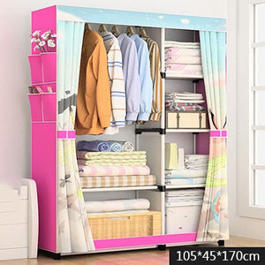 Modern Minimalist Cloth Wardrobe DIY Assembly Steel Pipe Reinforced Storage Cabinet Folding Cloth Cabinet Bedroom Furniture