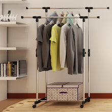Load image into Gallery viewer, Double Folding Metal Coat Rack Clothes Rail Hanging Garment Dress Coat Storage Shelf With Wheels Simple Shoe Rack Home Furniture
